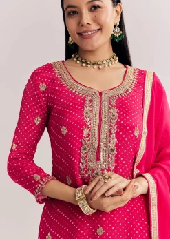 Pink Chinon Bandhani Palazzo Suit
