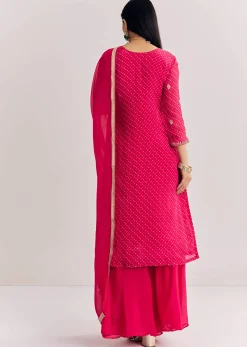 Pink Chinon Bandhani Palazzo Suit