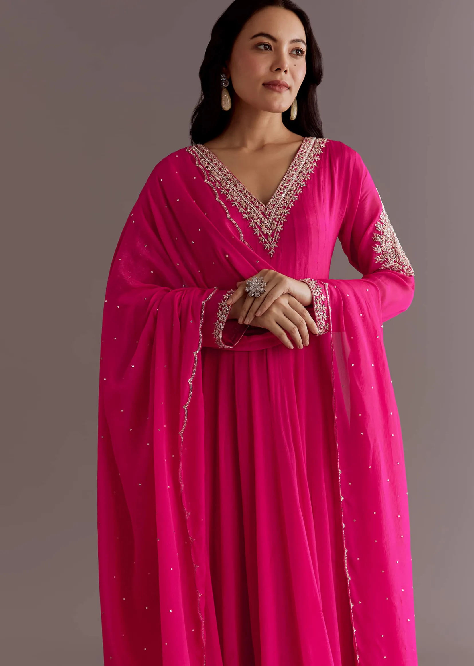 Pink Chinon Cutdana Embroidered Anarkali Dupatta Suit