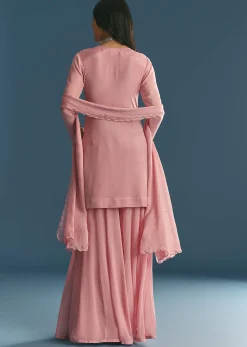 Pink Chinon Kurta Palazzo Suit With Cutdana And Sequins