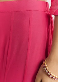 Pink Chinon Palazzo Suit With Zardosi And Thread Work