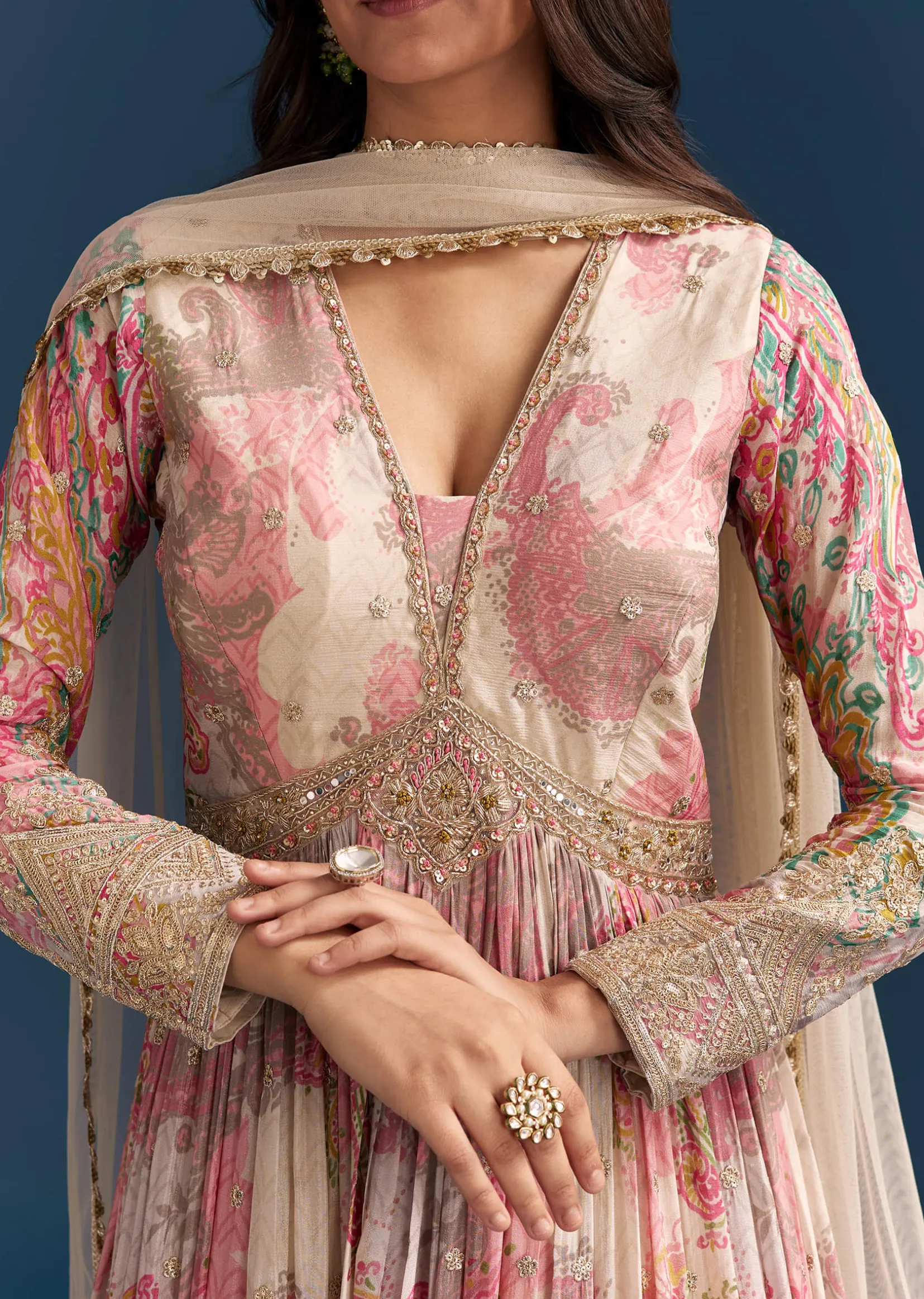Pink Chinon Printed Anarkali Suit With Festive Flair
