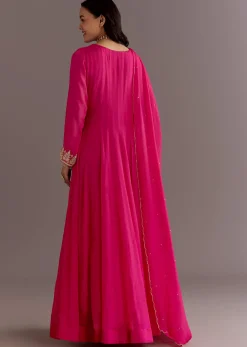 Pink Chinon Thread Sequin Embroidered Anarkali Dupatta Suit