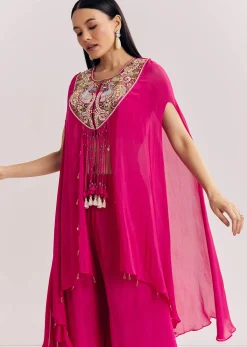 Pink Chinon Zardosi Threadwork Kaftan Kurta Set