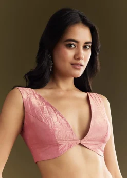 Pink Crepe Tissue Saree With Moti Beads And Cutdana Embroidery