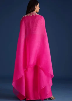 Pink Cutdana Embroidered Crop Top With Jacket And Skirt