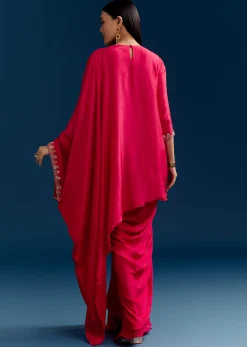 Pink Dola Silk Crop Top Skirt Set With Zardosi Work