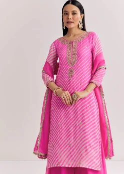 Pink Dola Silk Palazzo Suit With Zardosi Work