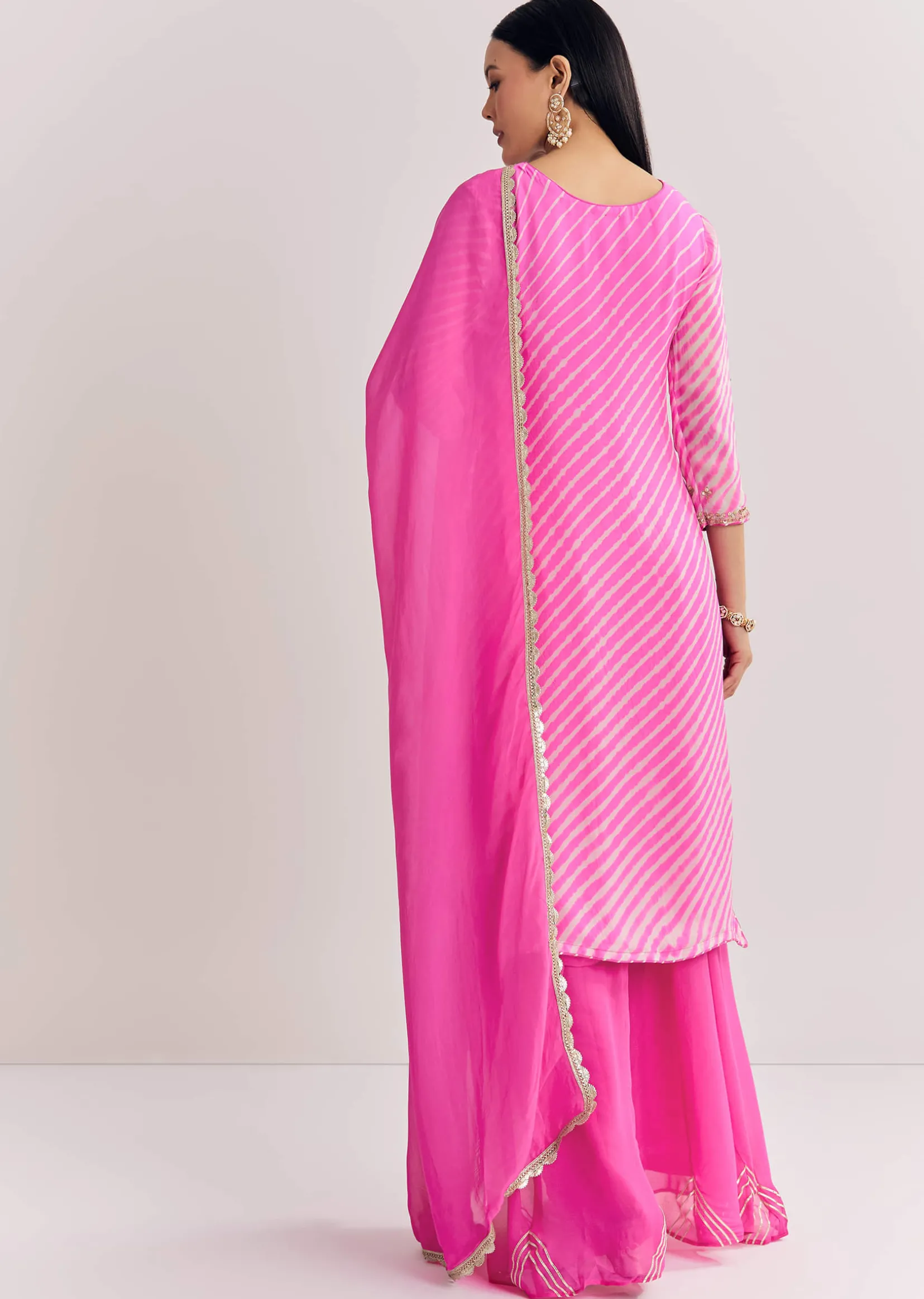 Pink Dola Silk Palazzo Suit With Zardosi Work