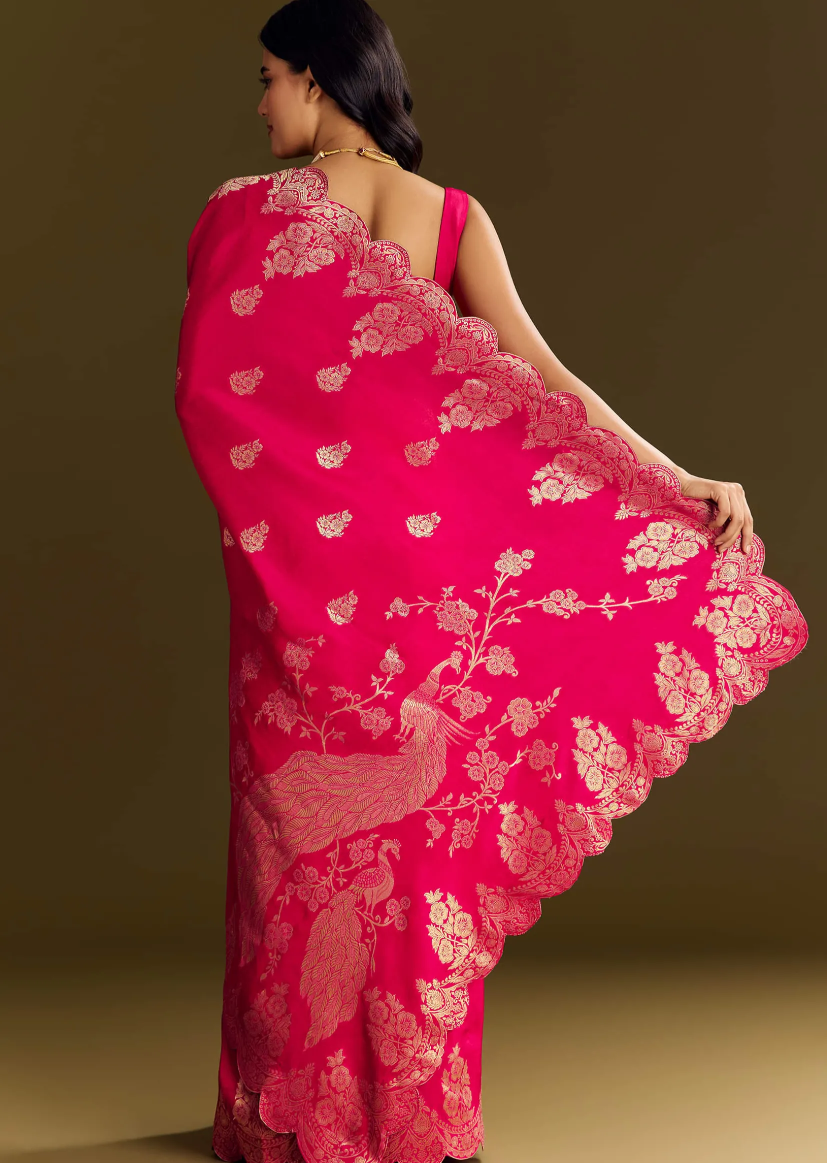 Pink Dola Silk Saree With Zari Border And All Over Booti