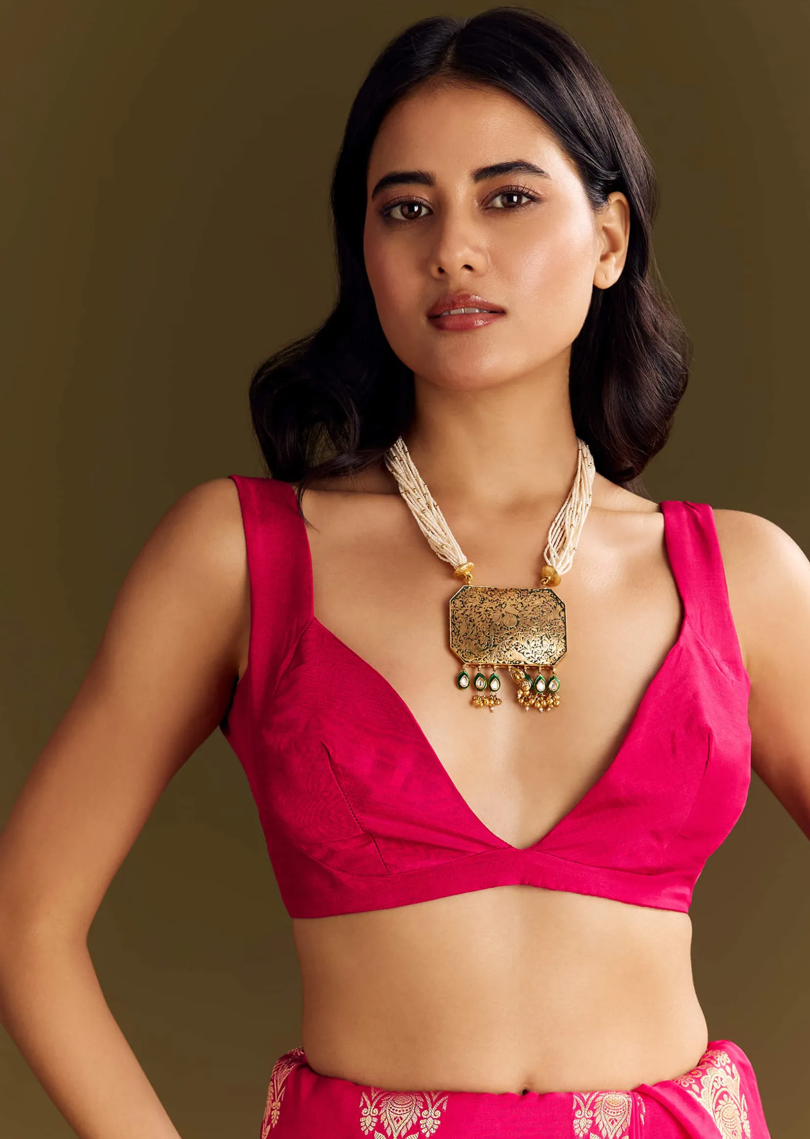 Pink Dola Silk Saree With Zari Border And All Over Booti
