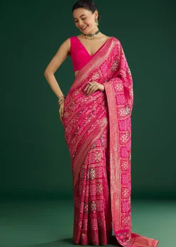 Pink Dola Silk Saree With Woven Patola