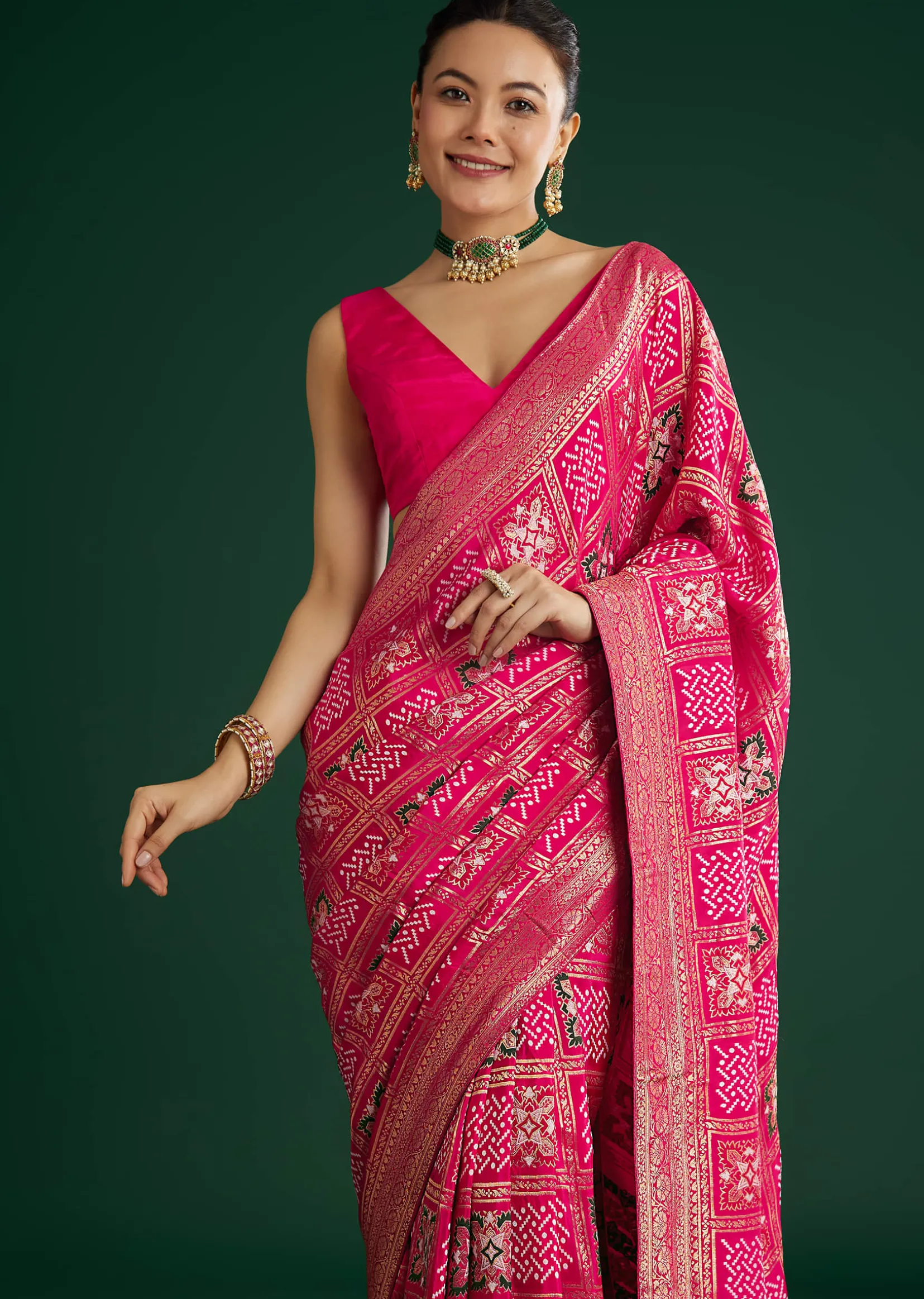 Pink Dola Silk Saree With Woven Patola