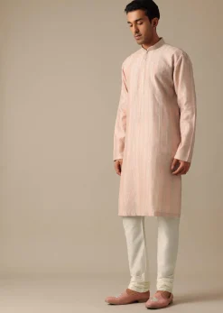 Pink Dupion Silk Embroidered Sherwani Set