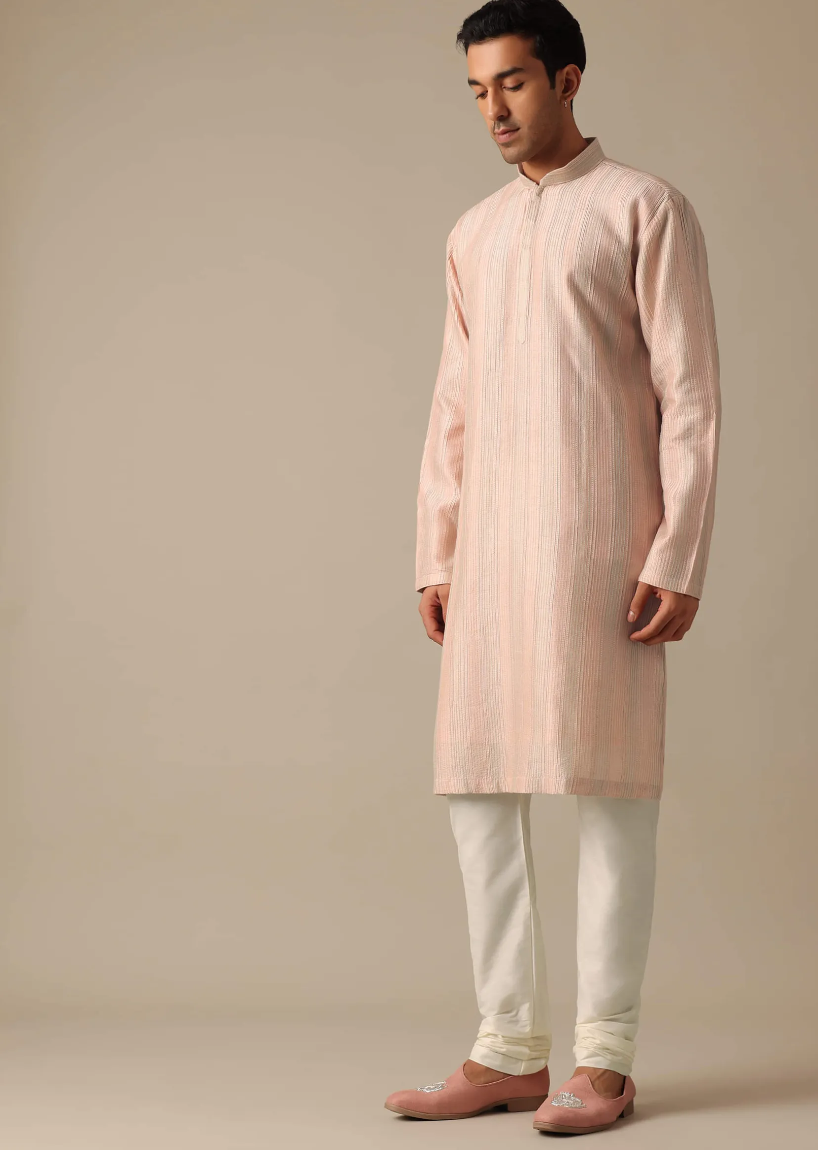 Pink Dupion Silk Embroidered Sherwani Set