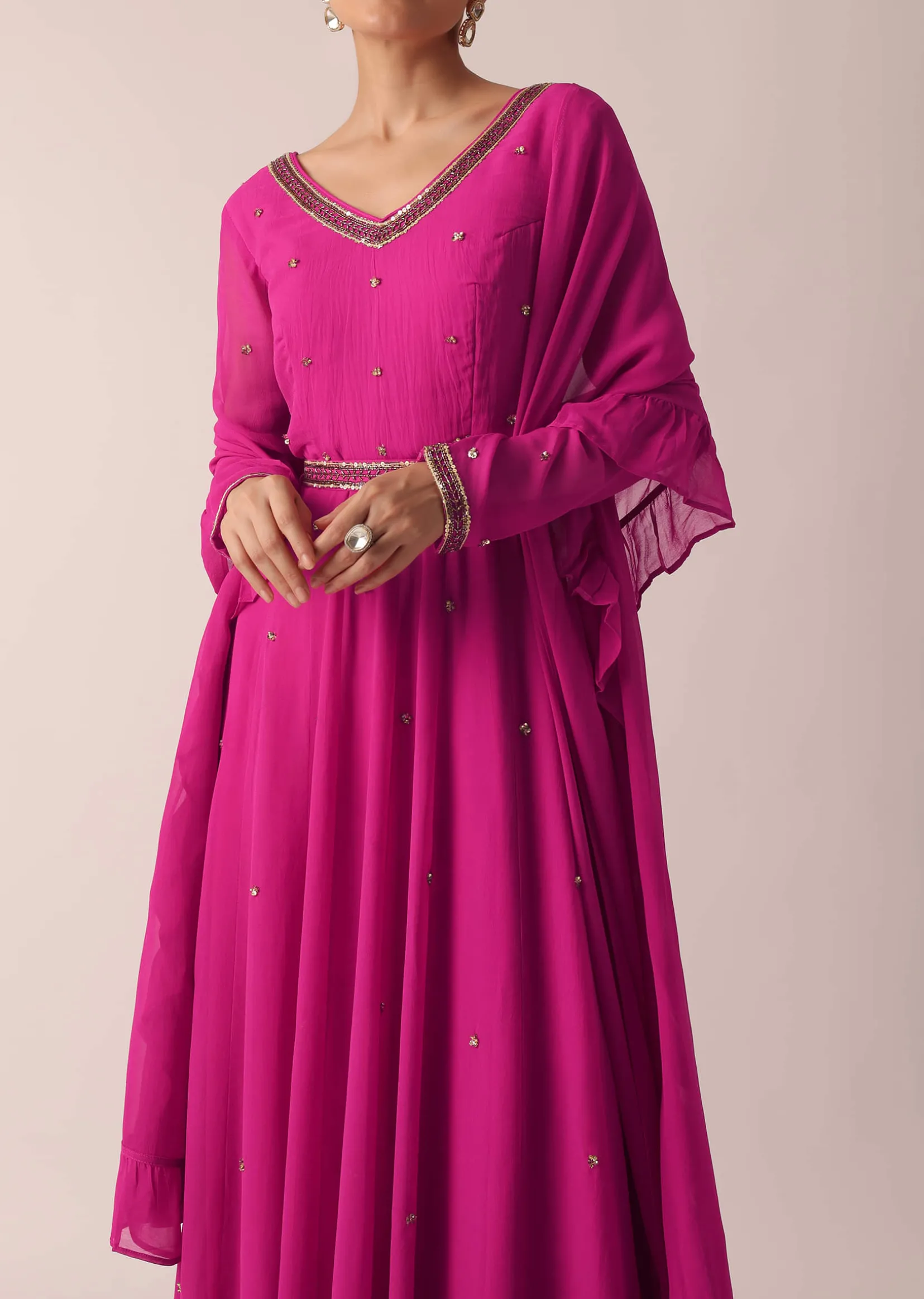 Pink Embroidered Anarkali Set