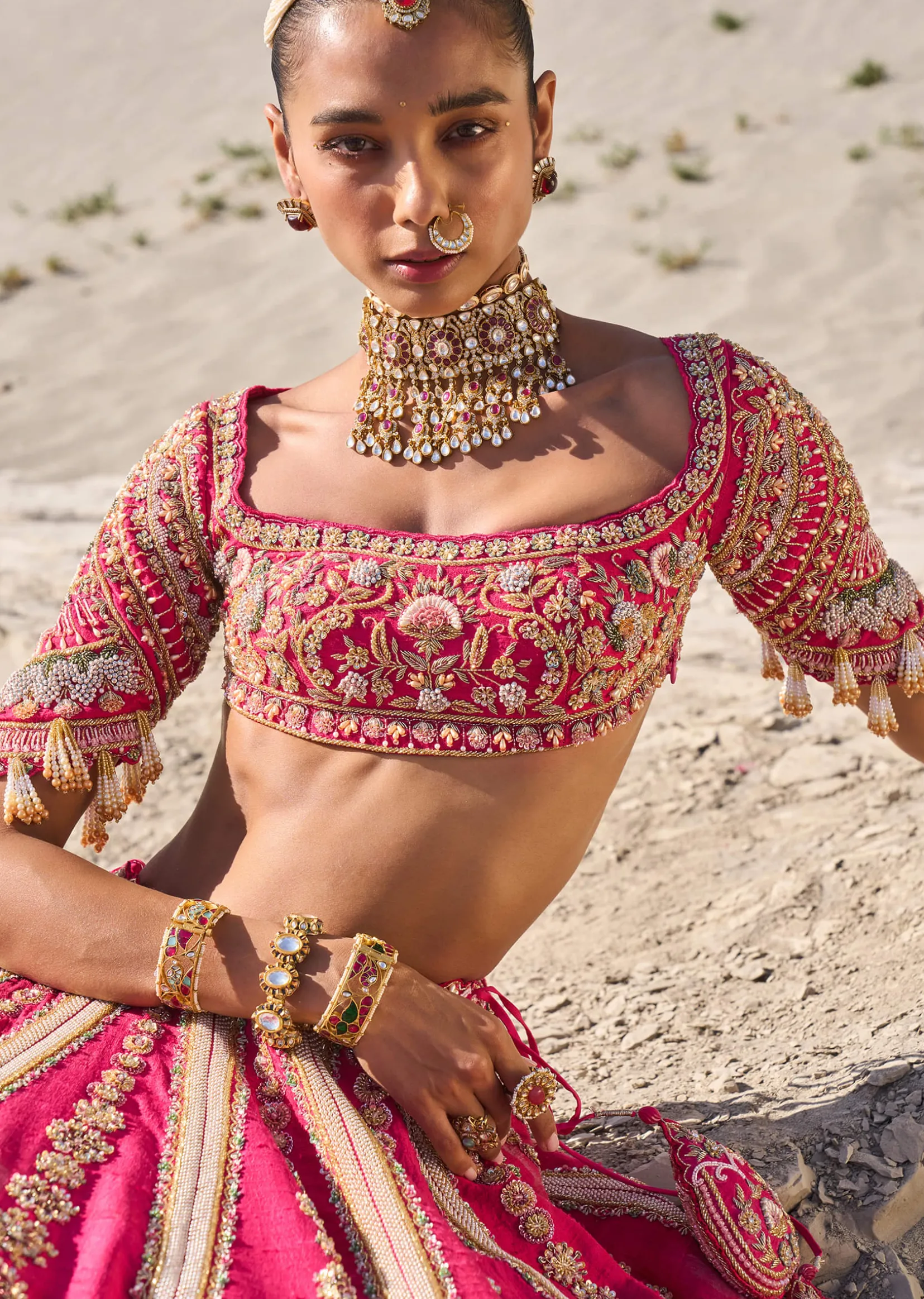 Pink Embroidered Bridal Lehenga With Two Dupattas