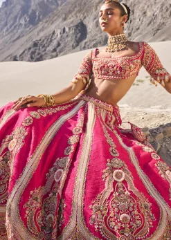 Pink Embroidered Bridal Lehenga With Two Dupattas