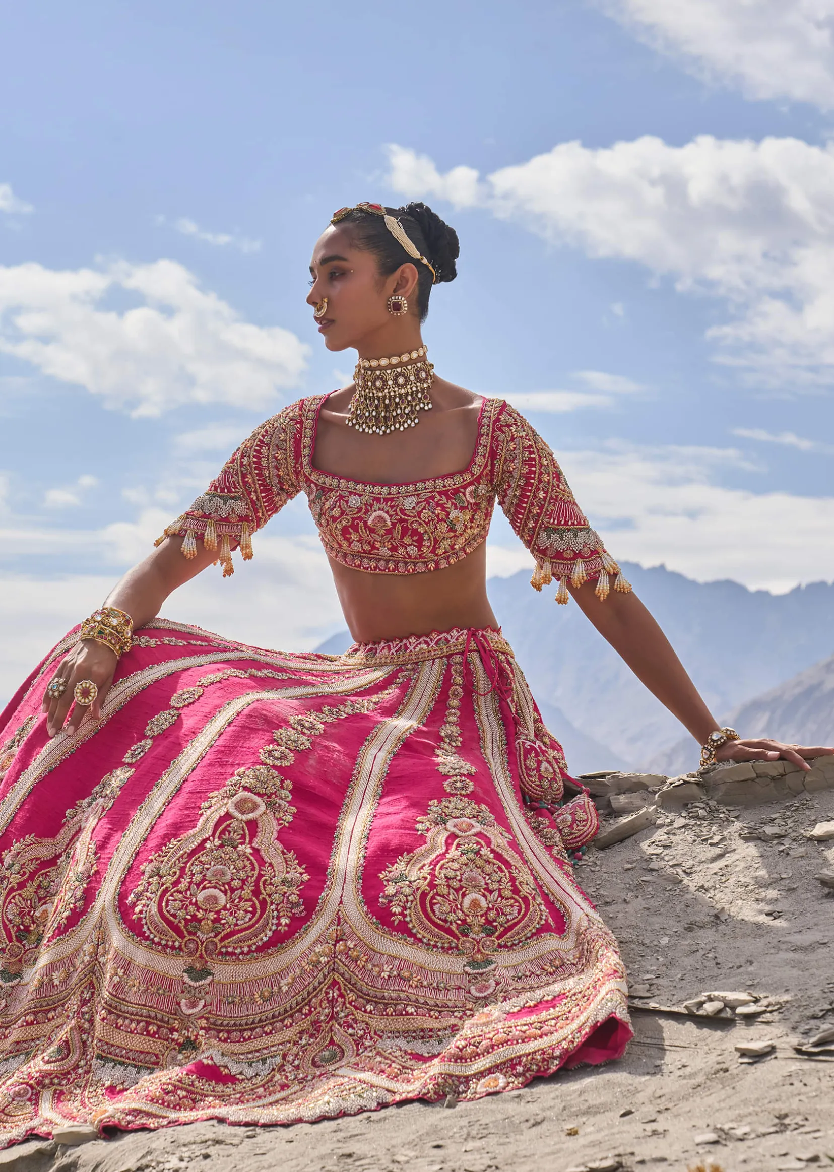Pink Embroidered Bridal Lehenga With Two Dupattas