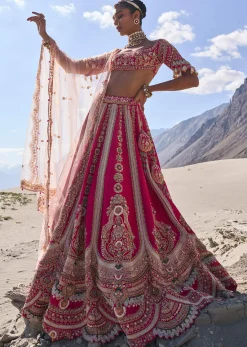 Pink Embroidered Bridal Lehenga With Two Dupattas