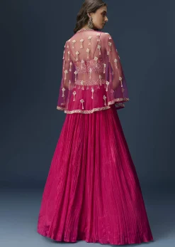 Pink Embroidered Bridesmaid Lehenga With Coordinated Cape And Blouse