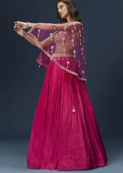 Pink Embroidered Bridesmaid Lehenga With Coordinated Cape And Blouse