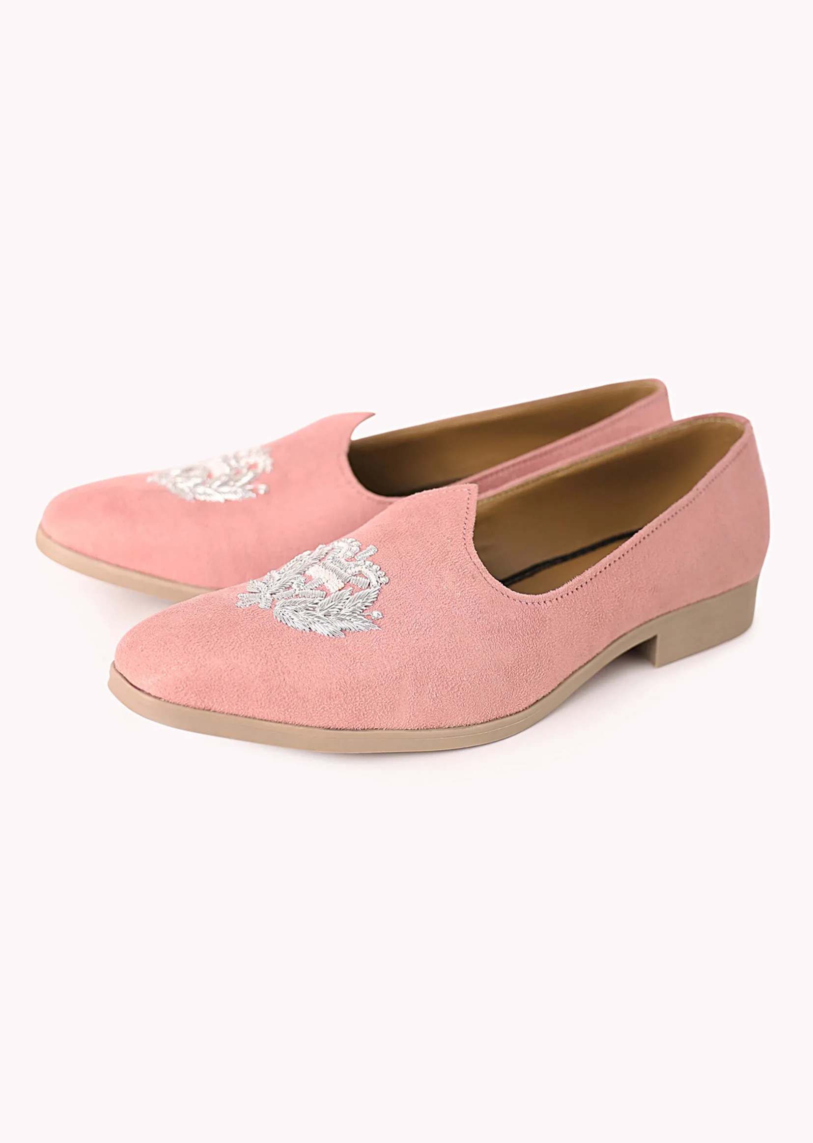 Pink Embroidered Juttis In Velvet
