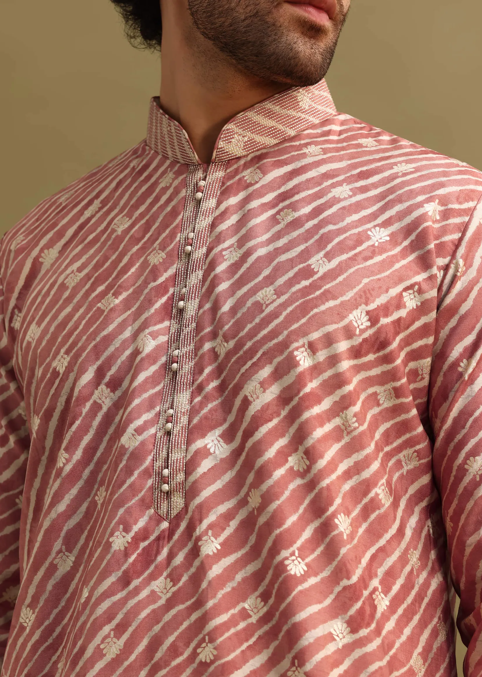 Pink Embroidered Lehariya Print Kurta Set