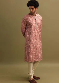 Pink Embroidered Lehariya Print Kurta Set