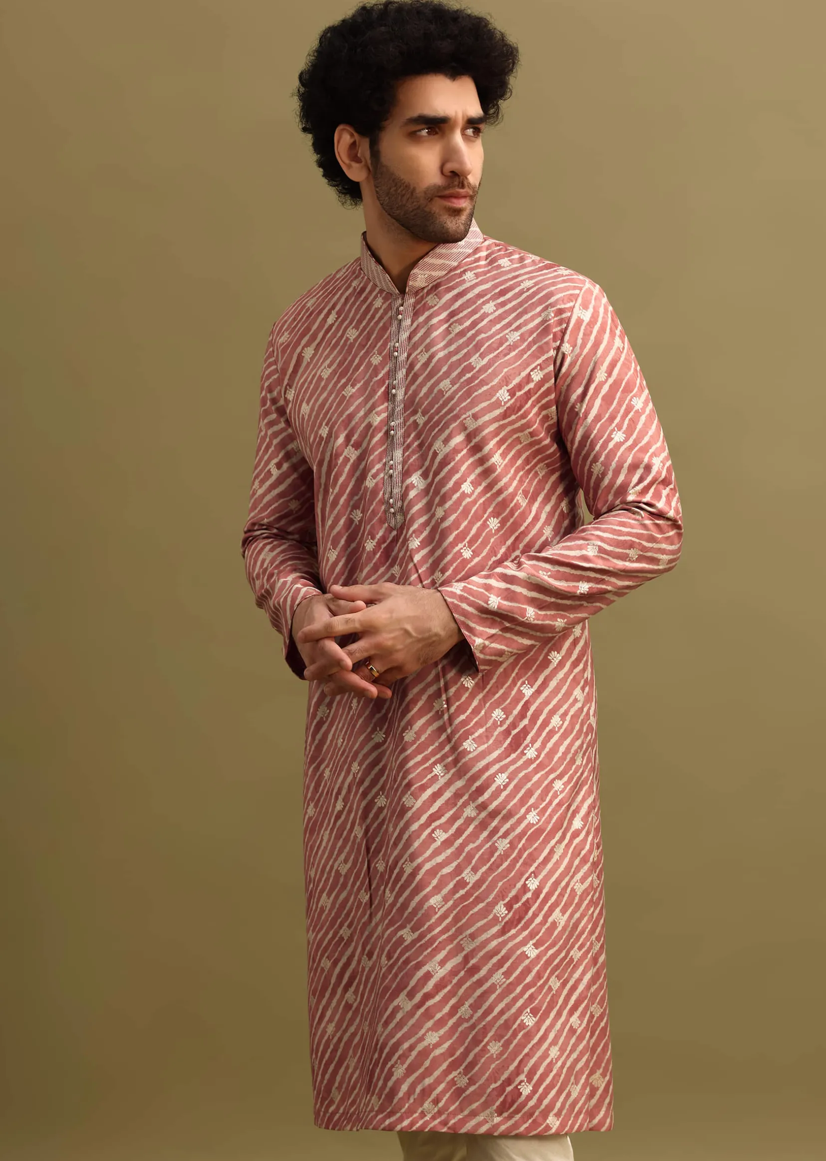 Pink Embroidered Lehariya Print Kurta Set