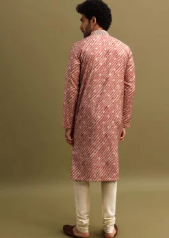 Pink Embroidered Lehariya Print Kurta Set