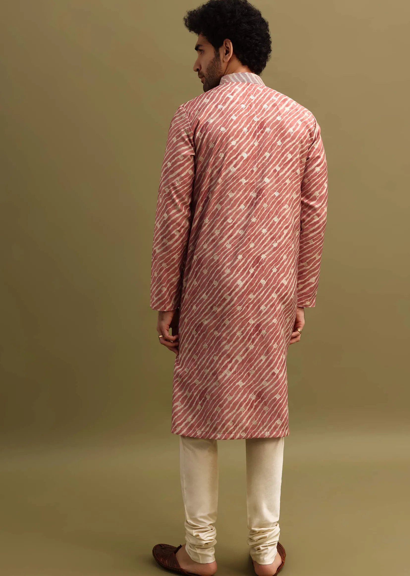 Pink Embroidered Lehariya Print Kurta Set