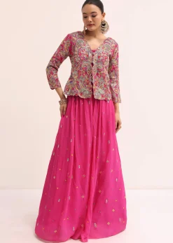 Pink Embroidered Lehenga Set With Jacket