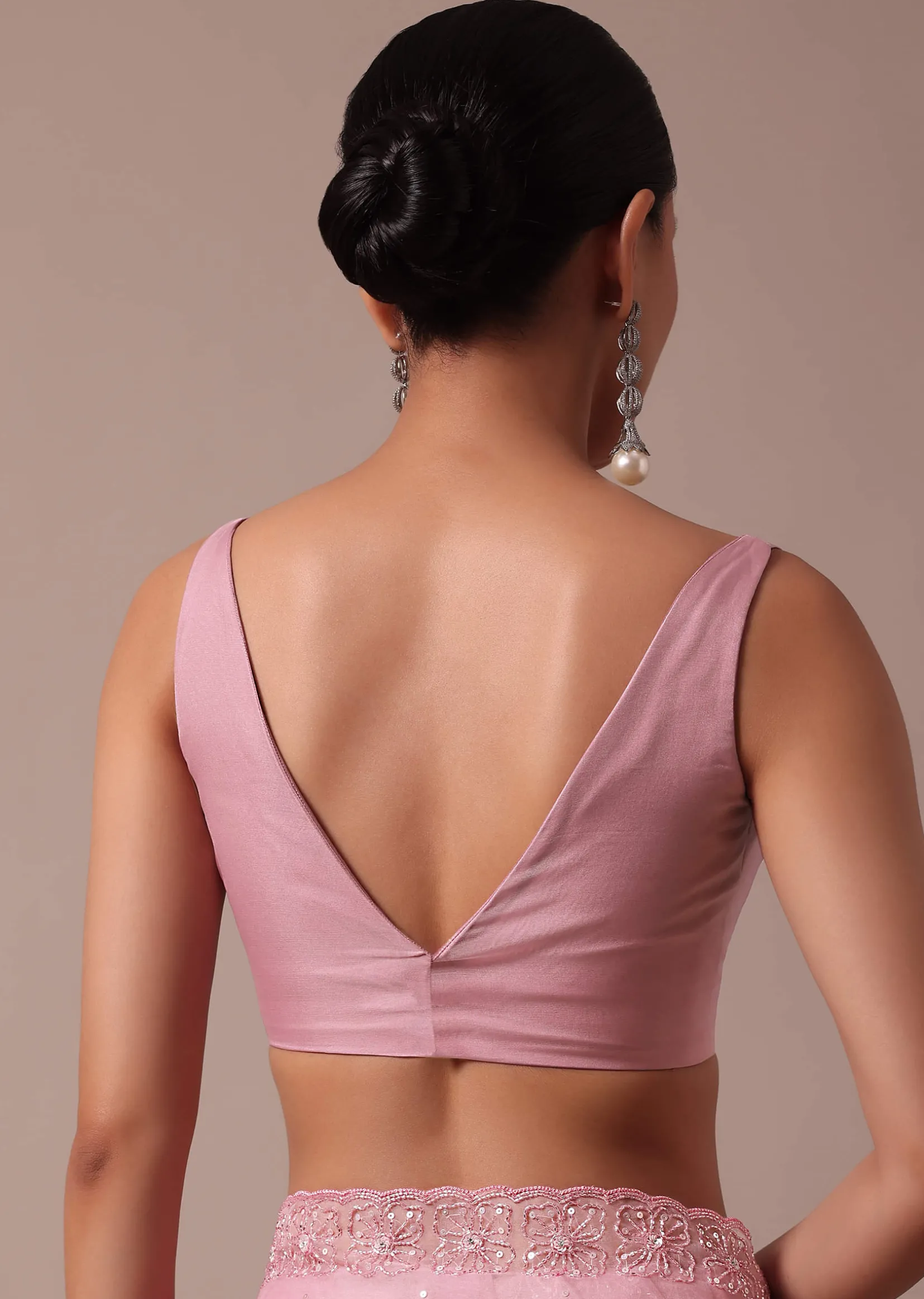 Pink Embroidered Organza Saree With Unstitched Blouse