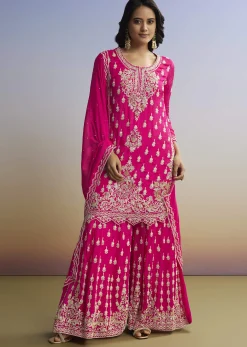 Pink Embroidered Palazzo Set In Chinon