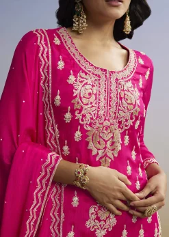 Pink Embroidered Palazzo Set In Chinon