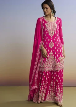 Pink Embroidered Palazzo Set In Chinon