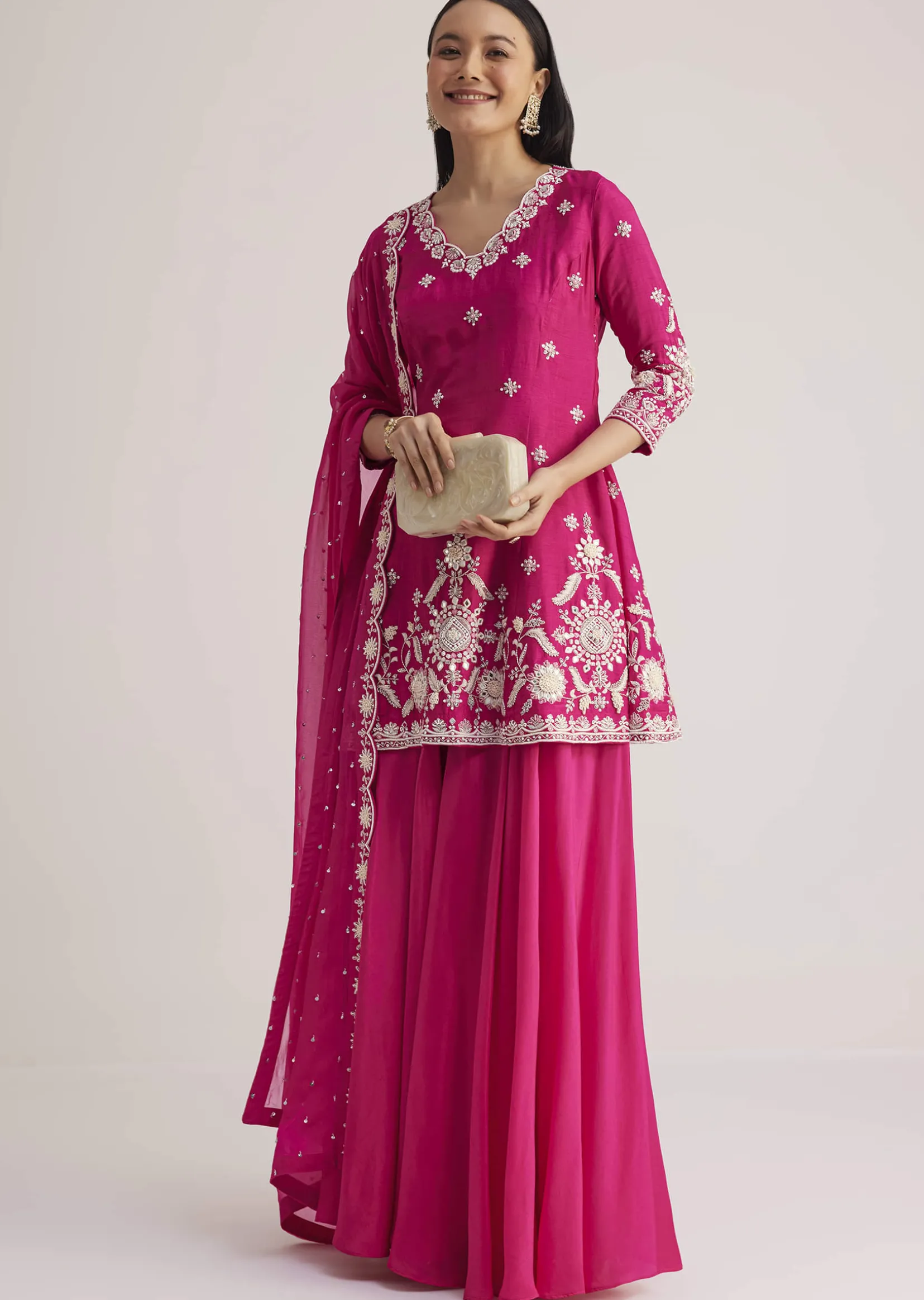 Pink Embroidered Palazzo Suit With Dupatta