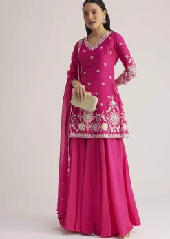 Pink Embroidered Palazzo Suit With Dupatta