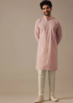 Pink Floral Bundi & Striped Kurta Set
