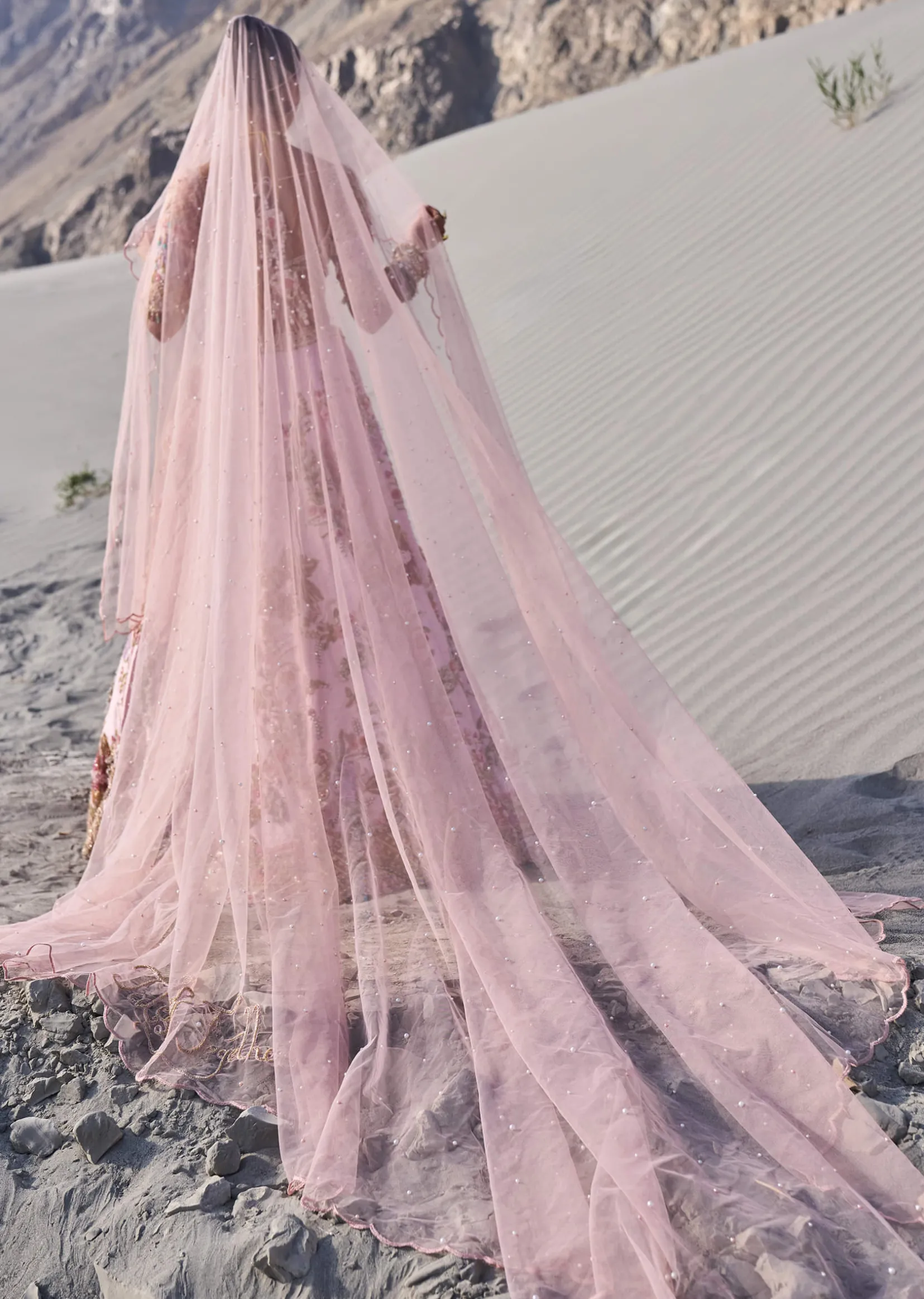 Pink Floral Embroidered Bridal Lehenga With Two Dupattas