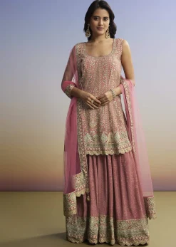 Pink Floral Palazzo Set With Dupatta