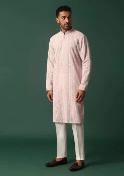 Pink Georgette Kurta Set With Chikankari Embroidery