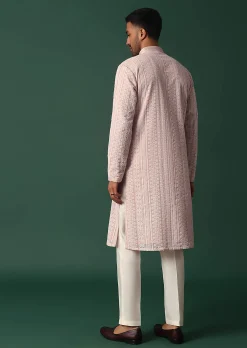 Pink Georgette Kurta Set With Chikankari Embroidery