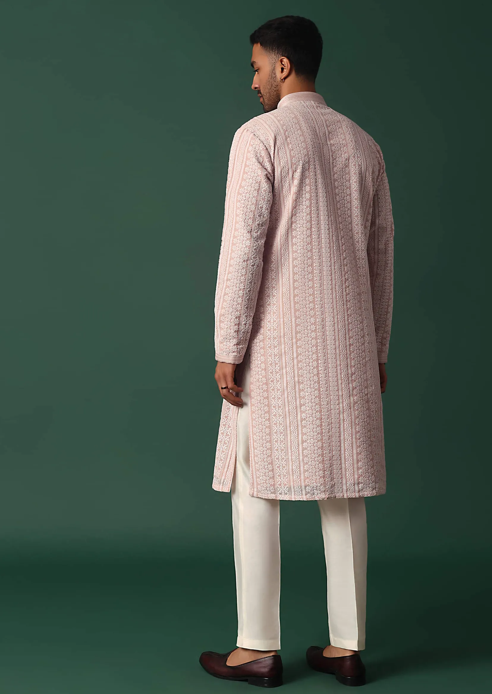 Pink Georgette Kurta Set With Chikankari Embroidery