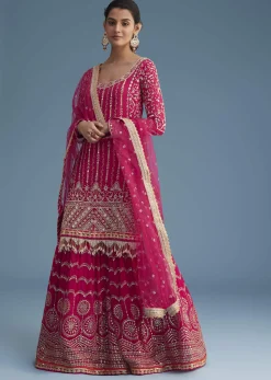 Pink Georgette Sharara Set With Mirror Sequins And Zardosi Work