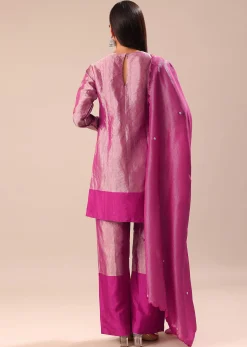 Pink Hand Embroidered Kurta Palazzo Set