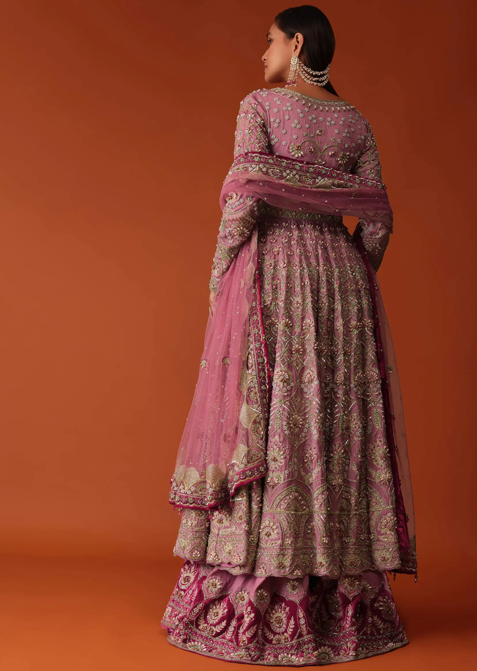 Pink Hand Embroidered Sharara Suit Set With Aari Work