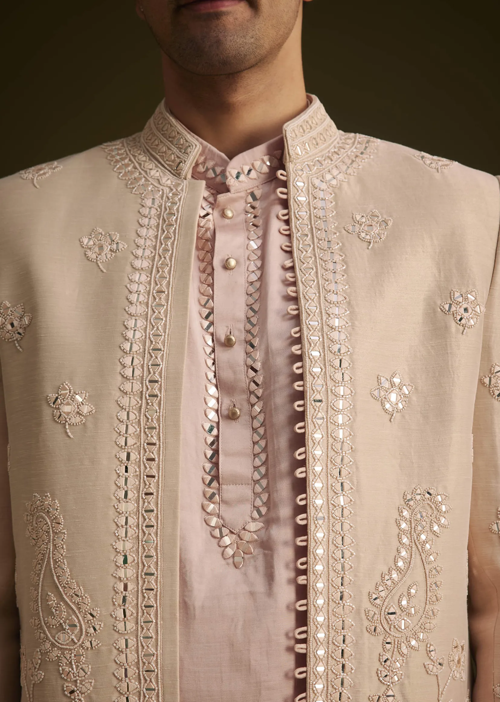 Pink Hand Embroidered Sherwani Set
