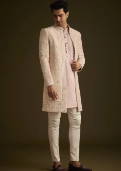 Pink Hand Embroidered Sherwani Set